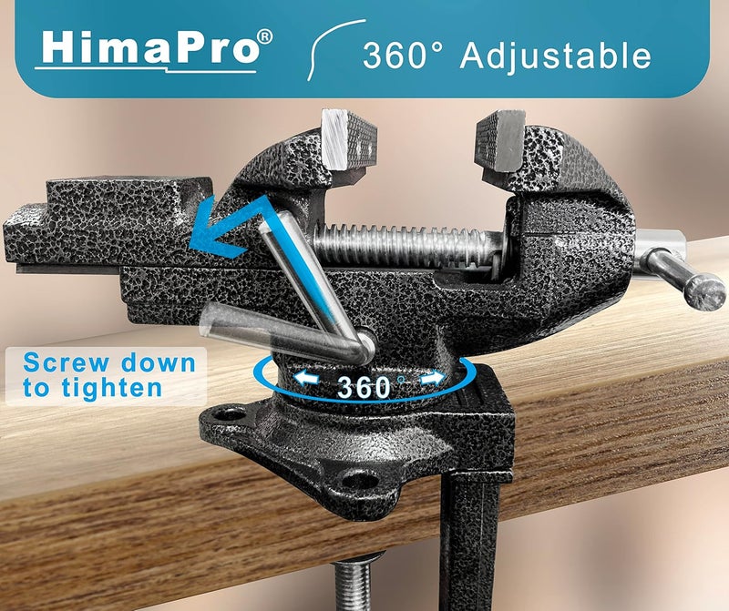 HimaPro Dual Purpose Bench Vise | Table Vise Clamp-On with Quick Adjustment Universal Rotate 360° - 3.3Inch Metallic Black - Portable Vise for Woodworking, Metal Stamping, and DIY Jobs - Image 3